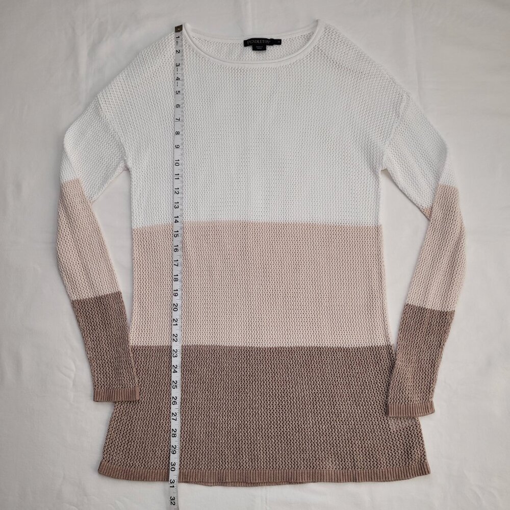 Pendleton Colorblock Knit Sweater Beige White Brown Medium Coastal Boho - Picture 6 of 9